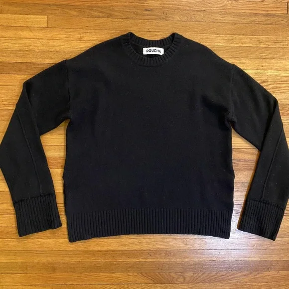 Roucha Trace Sweater Womens Large Black 100% Wool Crewneck Pullover T-Y3-006 - Picture 1 of 9
